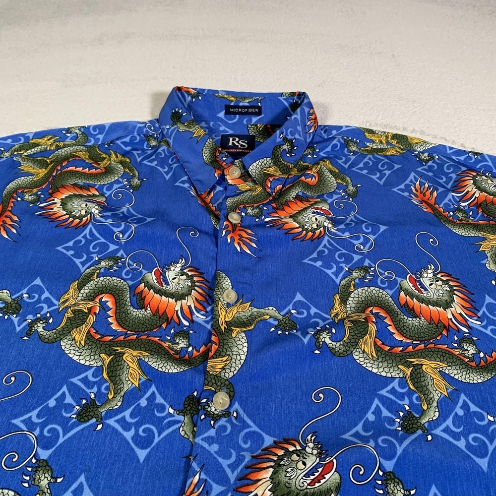 Ringo Sport Shirt Mens XL Blue Dragon Hawaiian Short‎ Sleeve All Over Print AOP